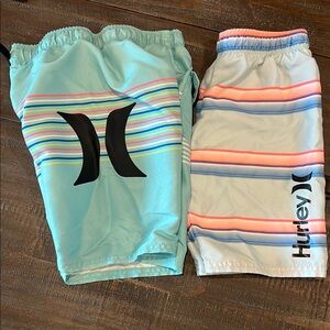 Hurley Blue and White Striped Athletic Shorts